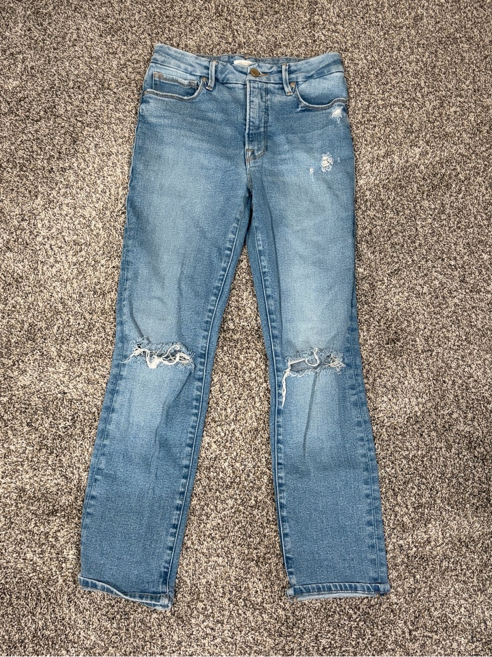 Good American Classic Indigo Distressed Straight Leg Jeans